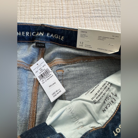 NWT - American Eagle - Stretch Kick Boot Jeans - Dark Vintage Wash - Size 12R - Picture 10 of 15